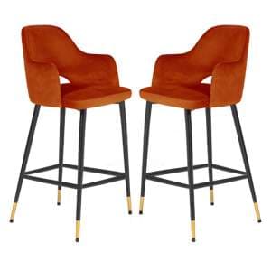Brietta Rust Velvet Bar Chairs In Pair - UK