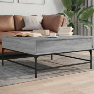 Brighton Wooden Coffee Table With Metal Frame In Grey Sonoma - UK