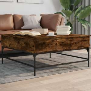 Brighton Wooden Coffee Table With Metal Frame In Smoked Oak - UK