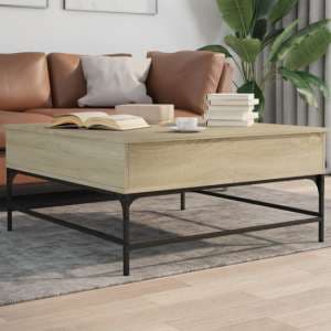 Brighton Wooden Coffee Table With Metal Frame In Sonoma Oak - UK