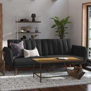 Brittan Linen Sofa Bed With Wooden Legs In Dark Grey