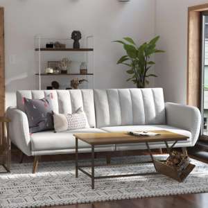 Brittan Linen Sofa Bed With Wooden Legs In Light Grey - UK