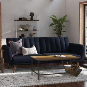 Brittan Linen Sofa Bed With Wooden Legs In Navy Blue
