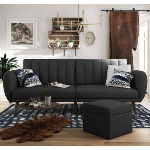 Necton Linen Sofa Bed In Dark Grey With Wooden Legs