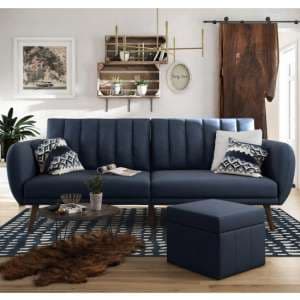 Necton Linen Sofa Bed In Navy Blue With Wooden Legs