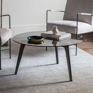 Brix Round Smoked Glass Coffee Table With Black Oak Base