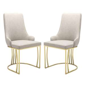 Brixen Beige Faux Leather Dining Chairs With Gold Frame In Pair - UK