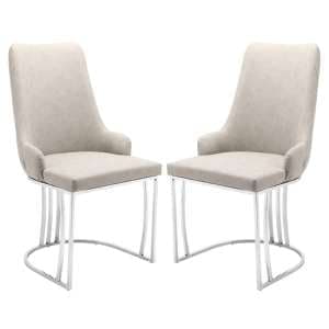 Brixen Beige Faux Leather Dining Chairs Silver Frame In Pair - UK
