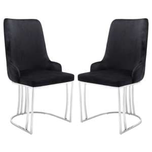 Brixen Black Plush Velvet Dining Chairs Silver Frame In Pair - UK