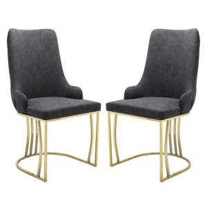 Brixen Charcoal Faux Leather Dining Chairs Gold Frame In Pair - UK