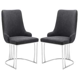 Brixen Charcoal Faux Leather Dining Chairs Silver Frame In Pair - UK