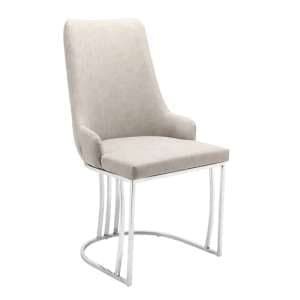 Brixen Faux Leather Dining Chair In Beige With Silver Frame - UK