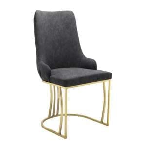 Brixen Faux Leather Dining Chair In Charcoal With Gold Frame - UK
