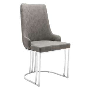 Brixen Faux Leather Dining Chair In Grey With Silver Frame - UK