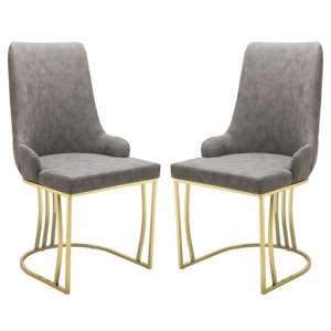 Brixen Grey Faux Leather Dining Chairs With Gold Frame In Pair - UK