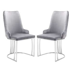 Brixen Grey Plush Velvet Dining Chairs Silver Frame In Pair - UK