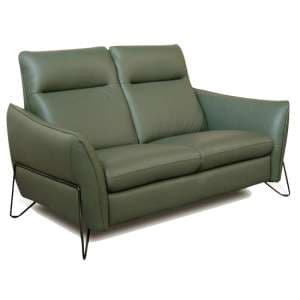 Brixen Leather Fixed 2 Seater Sofa In Green - UK