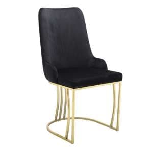 Brixen Plush Velvet Dining Chair In Black With Gold Frame - UK