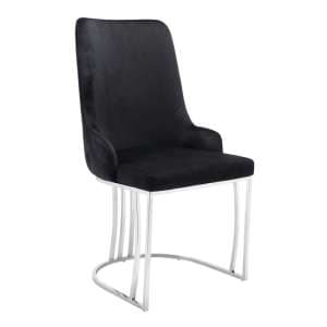 Brixen Plush Velvet Dining Chair In Black With Silver Frame - UK