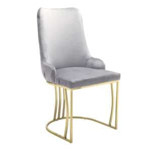 Brixen Plush Velvet Dining Chair In Grey With Gold Frame - UK