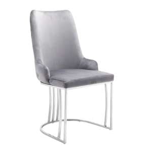 Brixen Plush Velvet Dining Chair In Grey With Silver Frame - UK