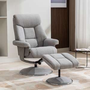 Brixton Fabric Swivel Recliner Chair And Stool In Silver - UK