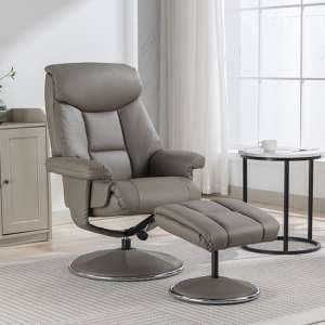 Brixton Plush Fabric Swivel Recliner Chair And Stool In Grey - UK