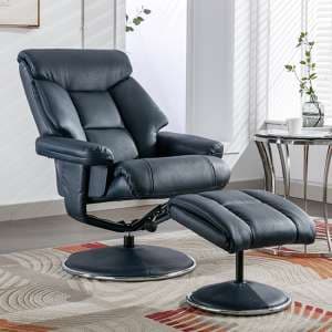 Brixton Plush Fabric Swivel Recliner Chair And Stool In Navy - UK
