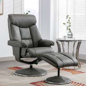 Brixton Plush Fabric Swivel Recliner Chair And Stool In Cinder - UK