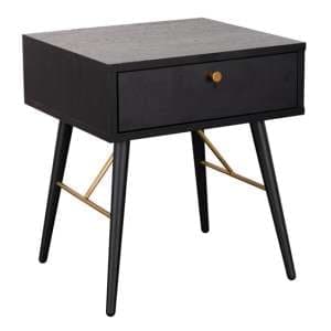 Brogan Wooden Bedside Table With 1 Drawer In Black And Copper - UK