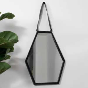 Bronx Hexagon Wall Mirror With Leather Strap In Black Frame - UK