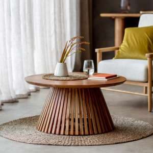 Brookline Round Wooden Coffee Table In Natural - UK
