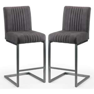 Barras Charcoal Grey Faux Leather Bar Stools In Pair - UK