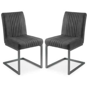 Barras Charcoal Grey Faux Leather Dining Chairs In Pair - UK