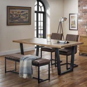 Barras Dining Table With Sakaye Bench And 2 Brown Chairs