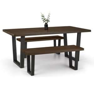 Barras Wooden Dining Table With 2 Benches In Dark Oak