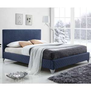 Brooklyn Fabric Upholstered Double Bed In Blue