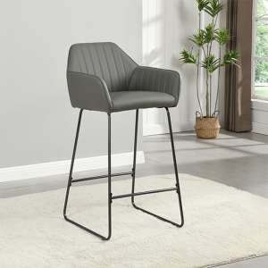 Brooks Faux Leather Bar Chair In Grey With Anthracite Legs