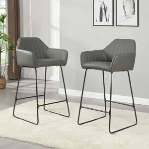 Brooks Grey Faux Leather Bar Chairs With Anthracite Legs In Pair