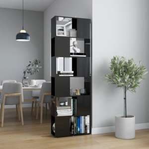 Brooks High Gloss Bookcase With 6 Compartments In Black - UK