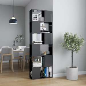 Brooks High Gloss Bookcase With 6 Compartments In Grey - UK