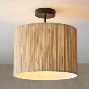 Brooks Semi Flush Seagrass Drum Shade Ceiling Light In Natural