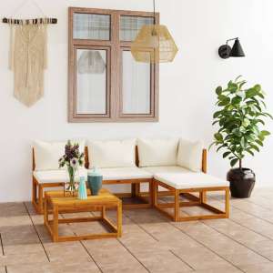 Brooks Solid Wood 5 Piece Garden Lounge Set With Cream Cushions - UK
