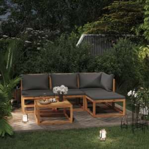 Brooks Solid Wood 5 Piece Garden Lounge Set With Grey Cushions - UK