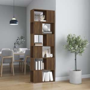 Brooks Wooden Bookcase With 6 Compartments In Brown Oak - UK