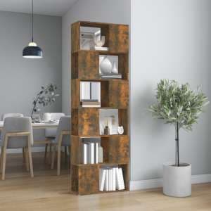 Brooks Wooden Bookcase With 6 Compartments In Smoked Oak - UK