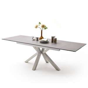 Brooky Glass Extendable Dining Table In Light Grey Steel Frame