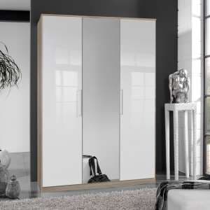 Bruce Mirrored Wardrobe In Oak Effect White Gloss Fronts