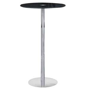 Amansinaya Round Black Glass Top Bar Table With Chrome Base - UK