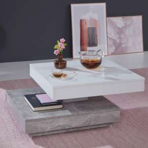 Brunch Rotating Coffee Table Square In White And Cement Grey